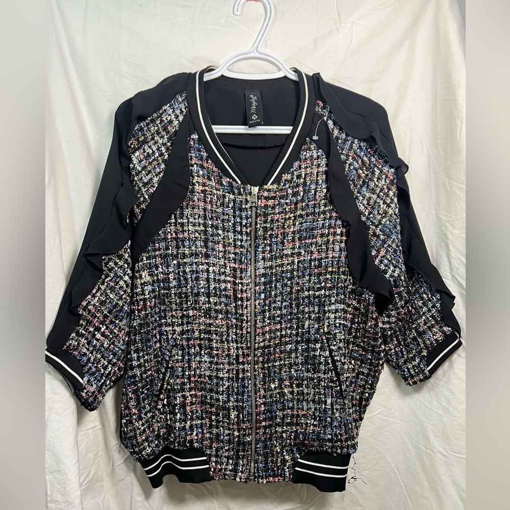 Maryley Colorful Tweed Bomber Jacket